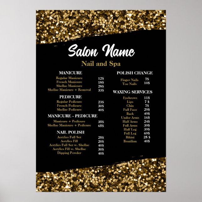 Poster Beauty Nail Salon Prix du menu Gold confetti (Devant)