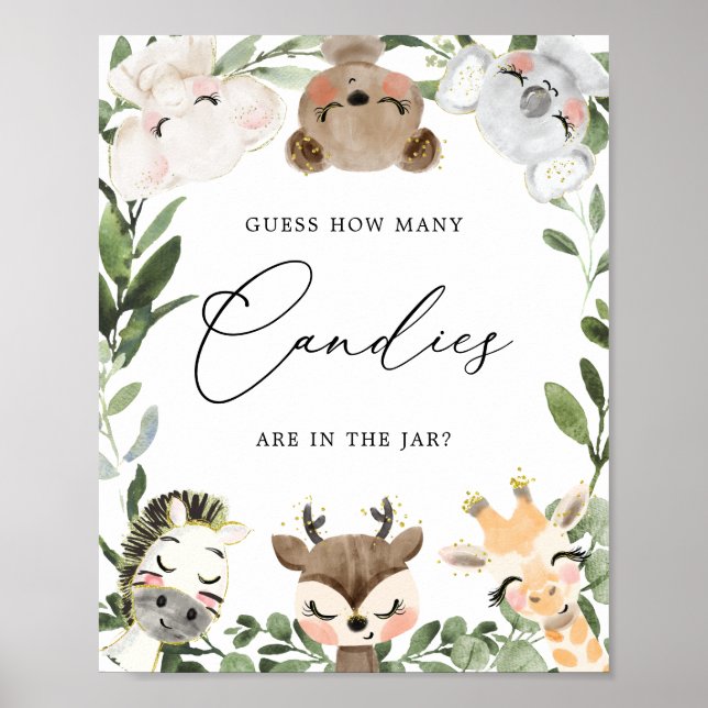 Poster Beaux Animaux Baby showers Devinez Combien De Cand (Devant)
