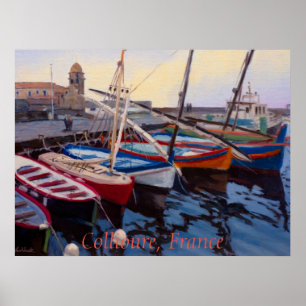 Poster Beaux bateaux rouges orange bleus verts à Colliour