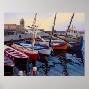 Poster Beaux bateaux rouges orange bleus verts à Colliour