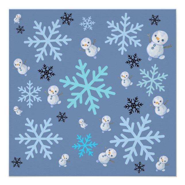 Poster Beaux bonbons et flocons de neige en bleu turquois (Devant)
