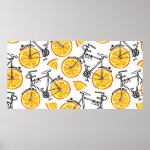 Poster Beaux vélos avec roues orange. Main d'aquarelle 