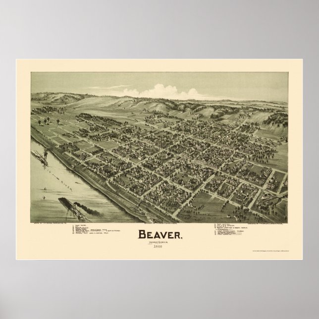 Poster Beaver, PA Carte panoramique - 1900 (Devant)