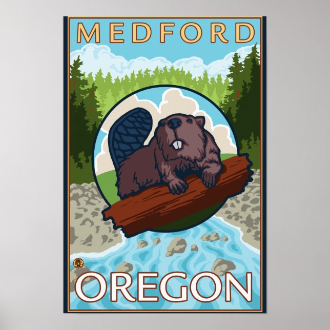 Poster Beaver & River - Medford, Oregon (Devant)