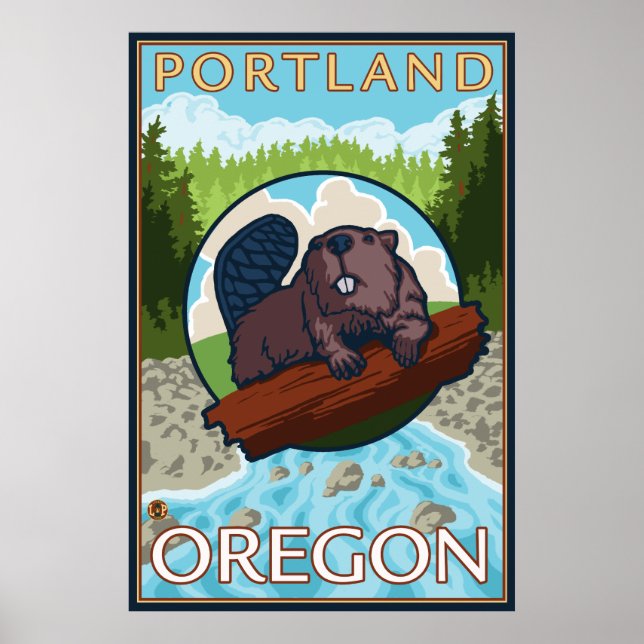 Poster Beaver & River - Portland, Oregon (Devant)