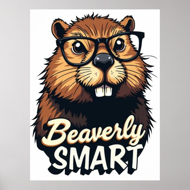 Poster Beaverly Smart - Drôle Castor avec lunettes Graphi (Devant)