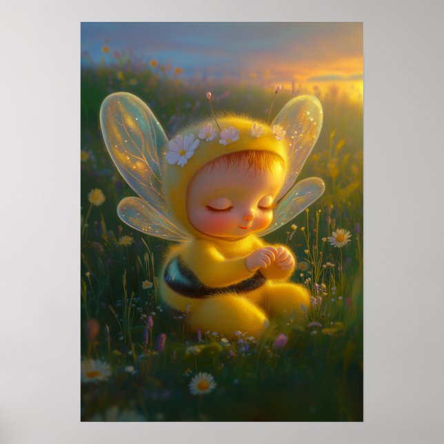 Poster Bébé abeille fantaisiste au soleil (Devant)
