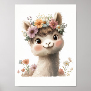 Poster Bébé Alpaca dessin d'art fille