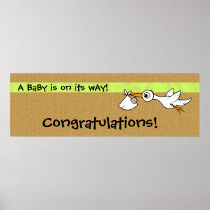 Poster Bébé avec cigogne Bannière Baby shower
