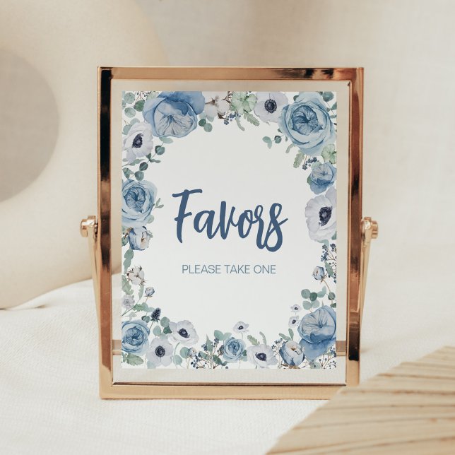 Poster Bébé bleu en fleur Baby shower Faveurs (Dusty Blue Wildflower Baby Shower Favors Sign)