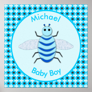 Poster Bébé Bleu mignon Bee Bee Personnalisé