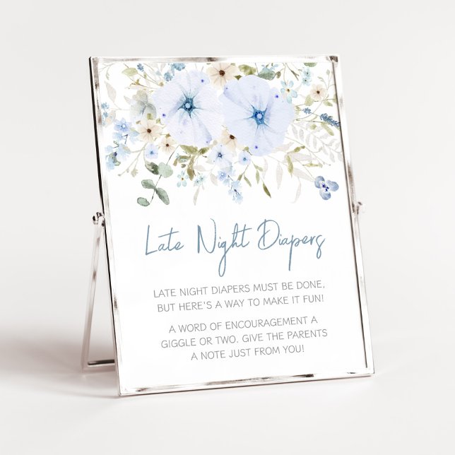 Poster Bébé bleu poussiéreux Fleur de la nuit (Boy Spring Flowers Baby Shower Late Night Diapers Sign)