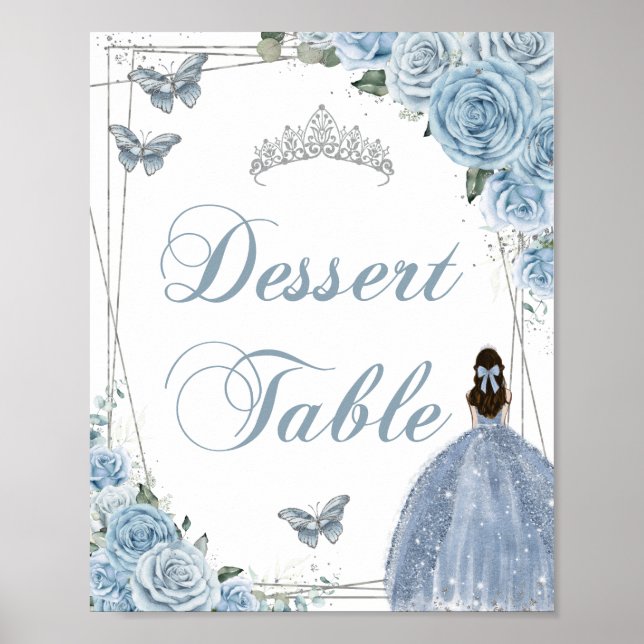 Poster Bébé Bleu Princesse Papillons Désert Argent Signe (Devant)