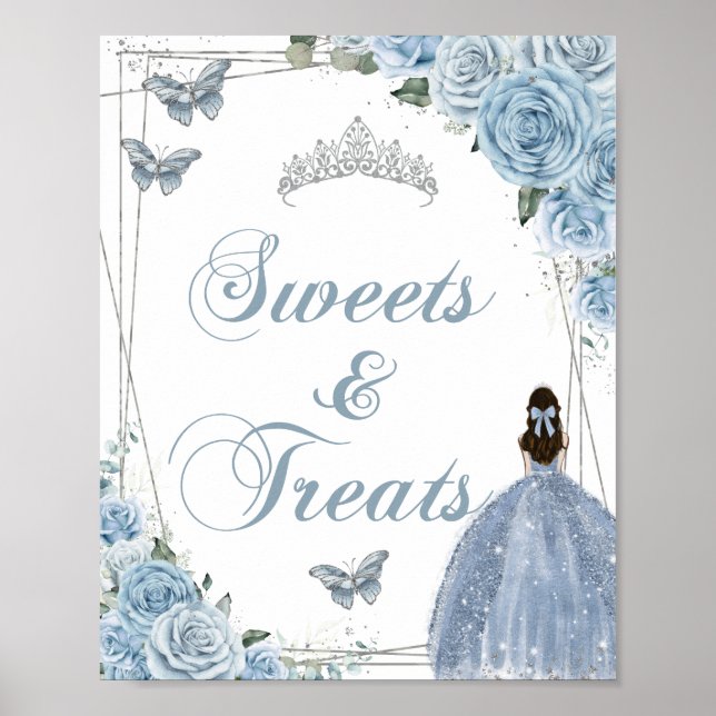 Poster Bébé Bleu Princesse Papillons Silver Sweet Traitem (Devant)