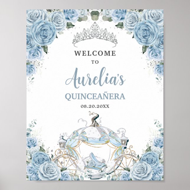Poster Bébé Bleu Rose Princesse Carriage QUINCEAÑERA 16e (Devant)