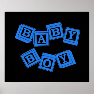 Poster Bébé Blocs Alphabet Bleu Bois