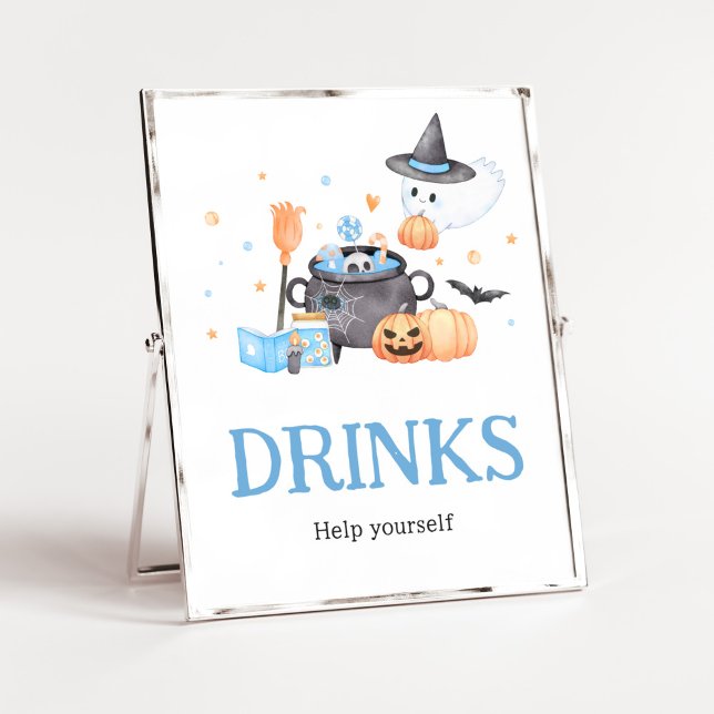 Poster Bébé brasse Bleu Halloween Baby showers Boissons (Baby is Brewing Baby Shower Drinks Sign)
