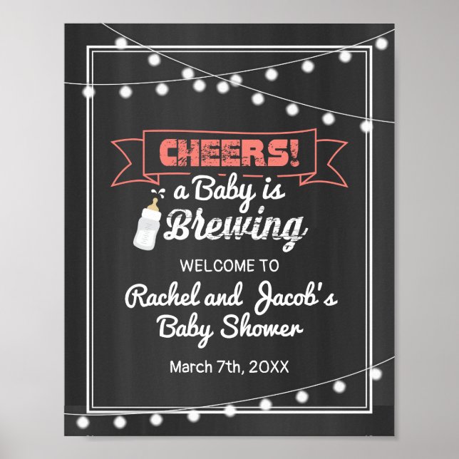 Poster Bébé brasse Coral & Chalkboard Welcome Douche (Devant)