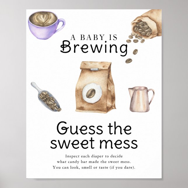 Poster Bébé brasse du café Devine le désordre doux (Devant)