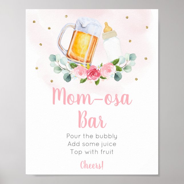 Poster Bébé brasse Or rose Floral Mimosa Bar Signal (Devant)