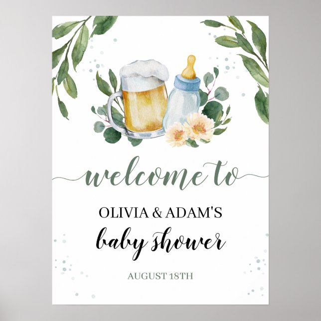 Poster Bébé brasse verdure Baby shower Bienvenue (Devant)