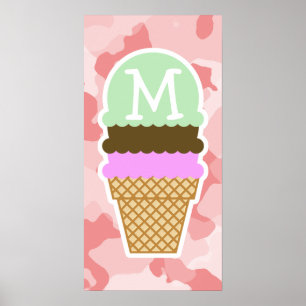 Poster Bébé Camo Rose; Conne de crème glacée