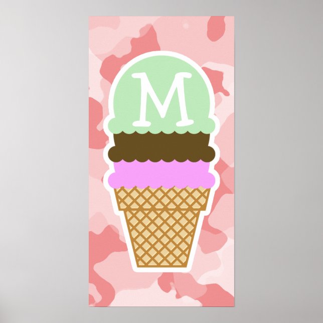 Poster Bébé Camo Rose; Conne de crème glacée (Devant)