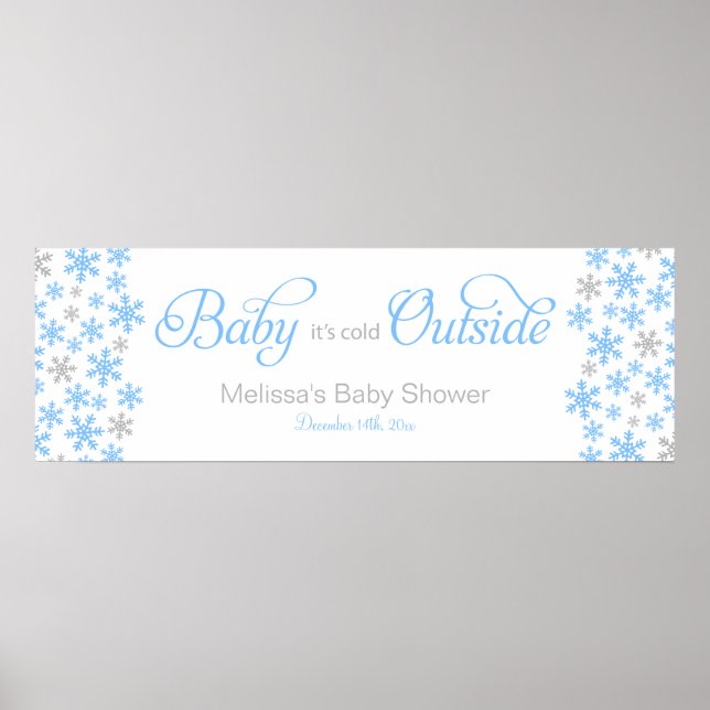 Poster Bébé C'est froid dehors Bannière Baby shower bleu (Devant)