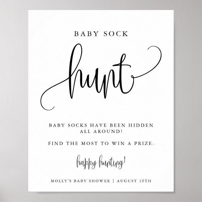 Poster Bébé Chasse Chasse Douche Jeu Calligraphie minimal (Devant)