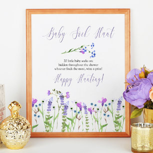 Poster Bébé Chasse Fleur sauvage pourpre Baby shower Jeu