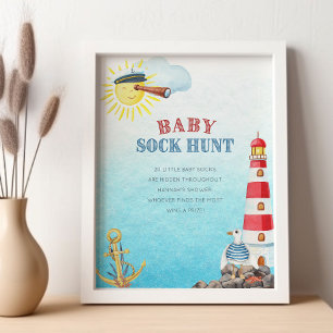 Poster Bébé Chasse Sock Cute Baby shower nautique Jeu