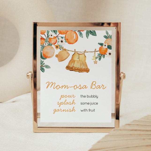 Poster Bébé Clothesline Orange Fruit Maman Osa Bar (Baby Clothesline Orange Baby Shower Mom Osa Bar Sign)