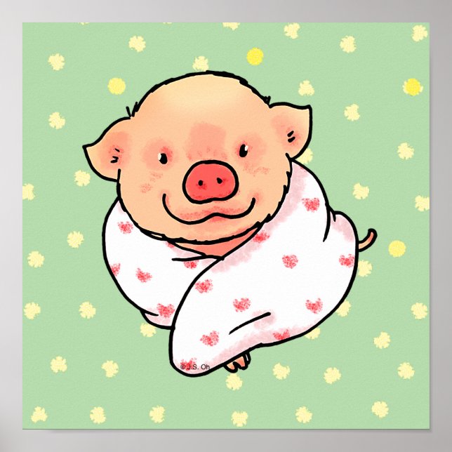 Poster Bébé Cochon Mignon Enveloppé dans une Couverture (Devant)