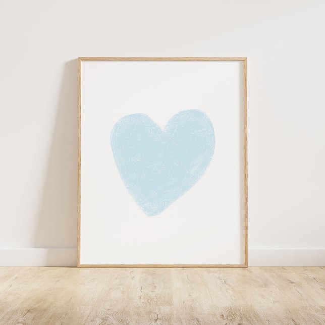 Poster Bébé Coeur bleu (Chalky, textured brush style heart in soft pastel baby blue)