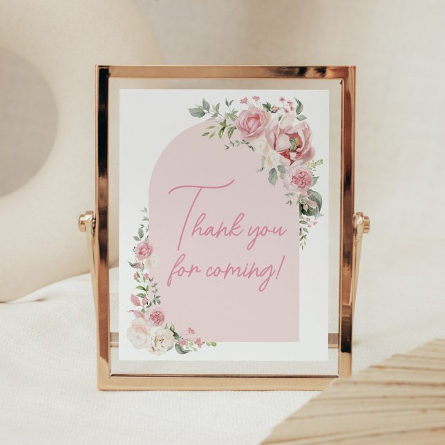 Poster Bébé d'arc floral en Merci fleuri pour venir (Baby in Bloom Floral Arch Baby Shower Thank you for Coming Sign
)