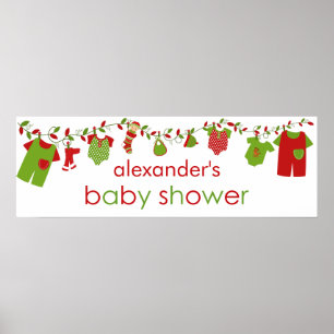 Poster Bébé de Noël Blanchisserie Garçon Baby shower Bann
