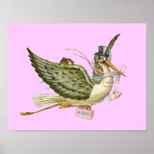 Poster BÉBÉ DE STORK DOUCHE DE FILLE, crème