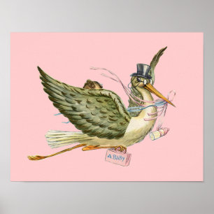 Poster BÉBÉ DE STORK DOUCHE DE FILLE, crème