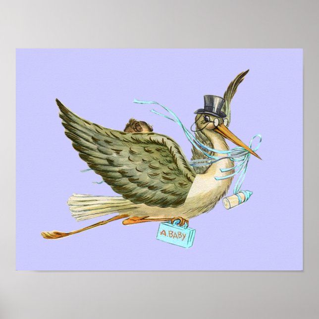 Poster BÉBÉ DE STORK DOUCHE GARÇON, turquase (Devant)