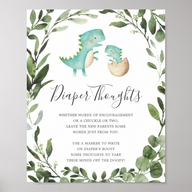 Poster Bébé Dinosaur Baby shower couche Pensées Signe (Devant)
