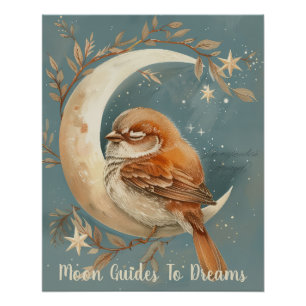 Poster Bébé d'oiseau mouche dormant sur la Lune
