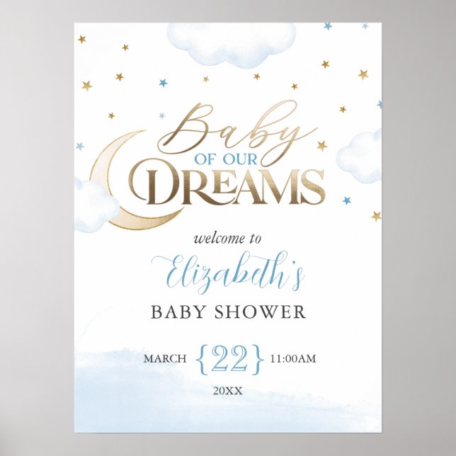 Poster Bébé d'or bleu de nos rêves Bienvenue (Devant)
