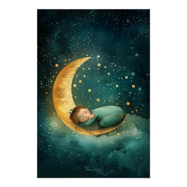Poster Bébé dormant sur la Lune (Devant)