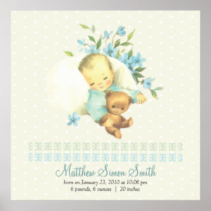 Poster Bébé dormant vintage naissance personnalisée