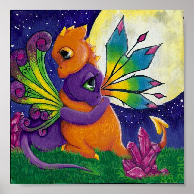 Poster bébé dragon fairg serrer couple câlin nuit amour (Devant)