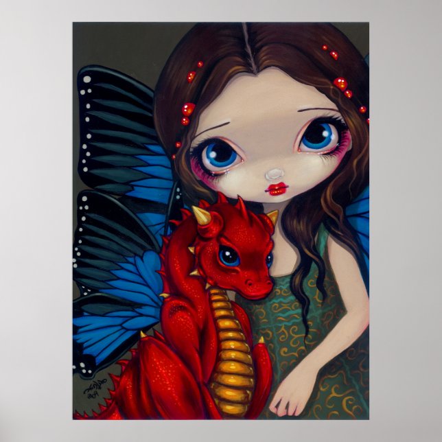 Poster Bébé Dragon rouge dragon fée Art Imprimer (Devant)