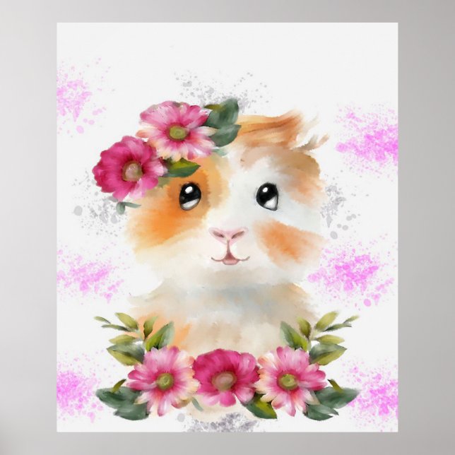 Poster Bébé Drôle Guinéen Cochon Avec Fleur Amateurs Cade (Devant)