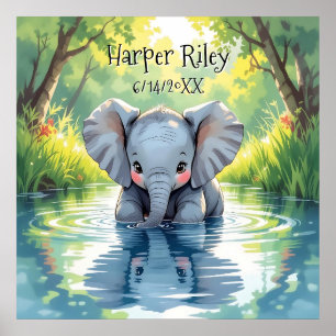 Poster Bébé éléphant adorable et réflexion personnalisés