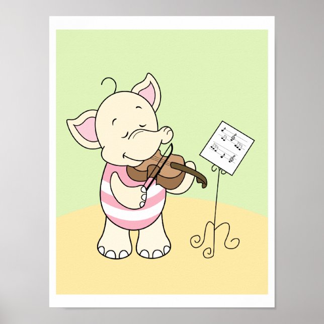 Poster Bébé éléphant jouant à l'affiche violon (Devant)
