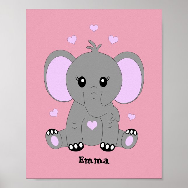 Poster Bébé éléphant mignon en rose pour les filles  (Devant)